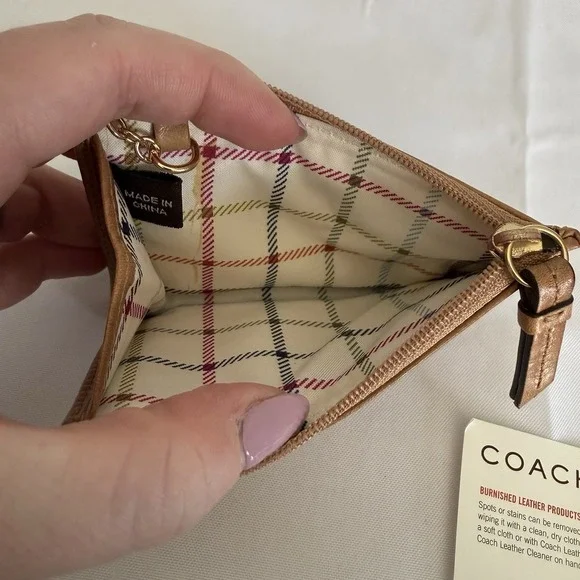 Coach Leather Mini Skinny ID Case Wallet Keychain Bag Charm B4/Tan Brown NWT - Picture 10 of 11